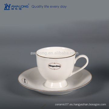 Juego de plancha de taza de café de diseño personalizado, taza de café y platillo de hueso de China